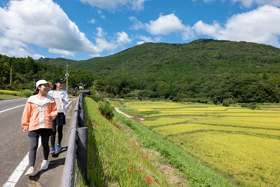 田園を眺めながら、間戸ン岩を目指して進む