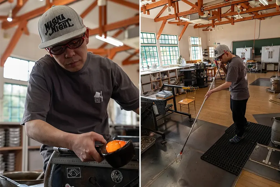 吹きガラス工房「Magma Glass Studio」主宰、ガラス作家の井上愛仁さん